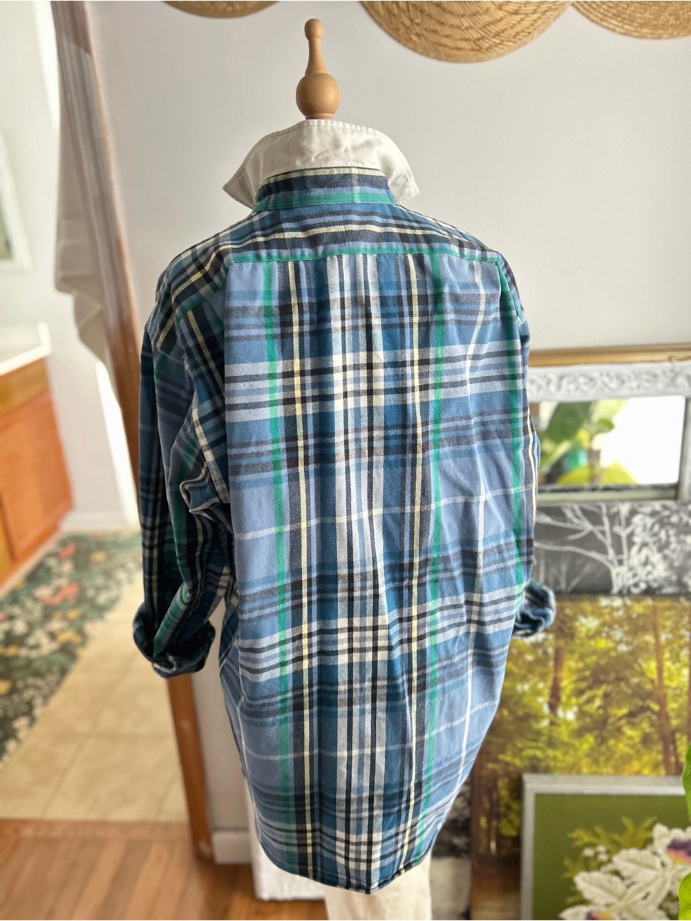 Ralph Lauren Traveler Top Blue White Green Plaid Button-Up Shirt Sz large - Picture 3 of 7